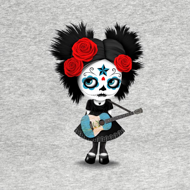 Sugar Skull Girl Playing Guatemalan Flag Guitar by jeffbartels